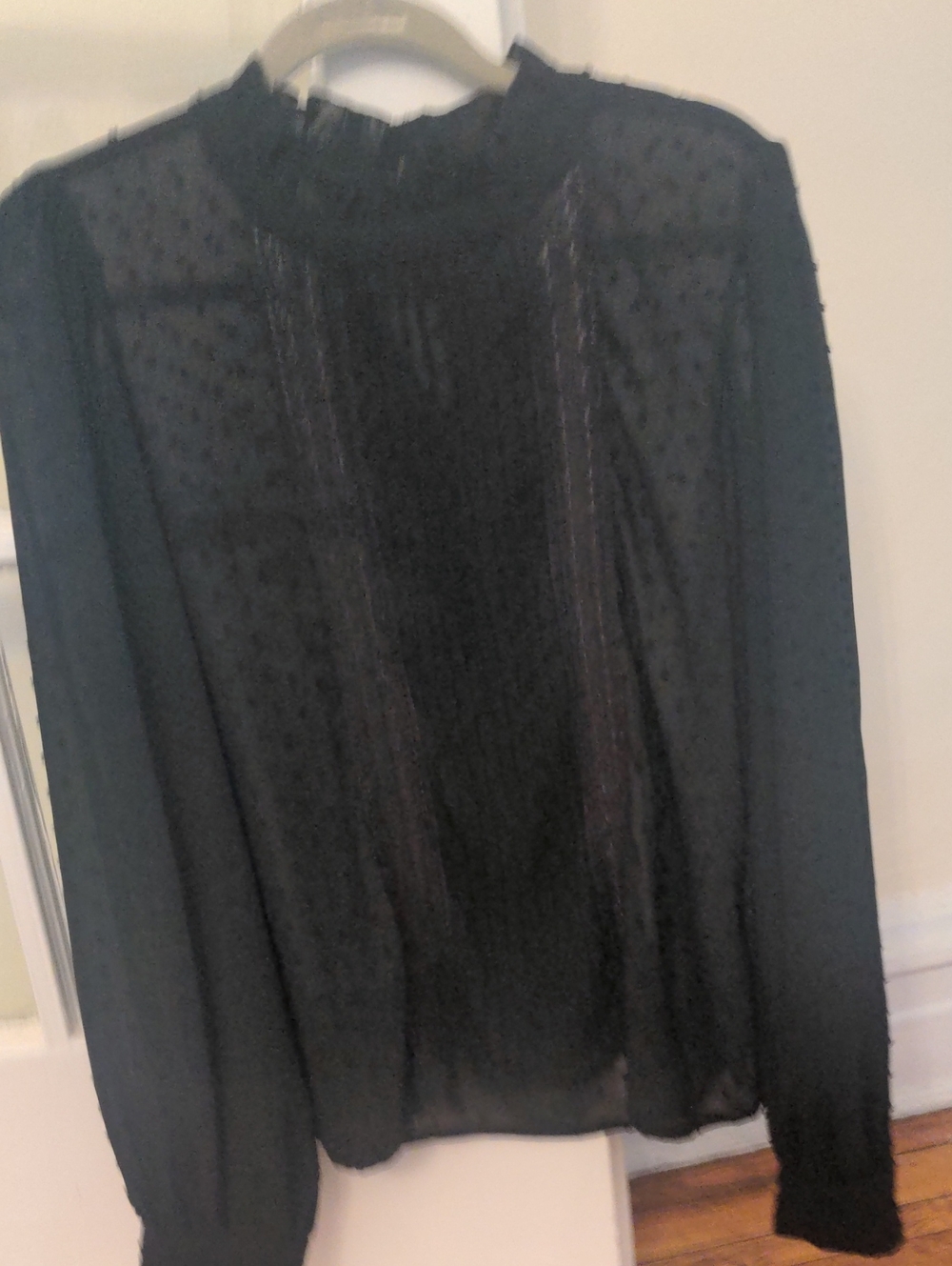 New Amisu Black Sheer Dotted High-Neck Blouse, Top sz L